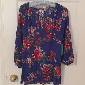 NWT Beautiful Lapis Blue Floral Tunic